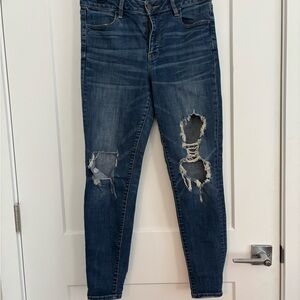 American Eagle Outfitters Dark Blue Distressed Skinny Jeans